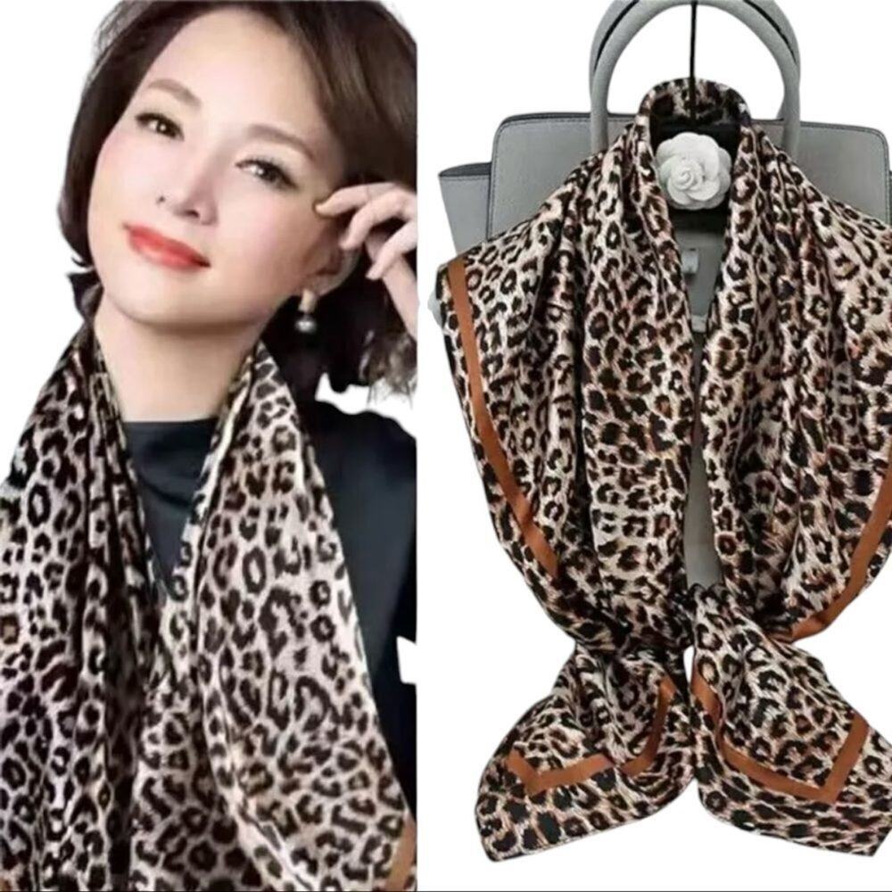 Leopard Print Silk Scarf Bandana - Picture 5 of 7